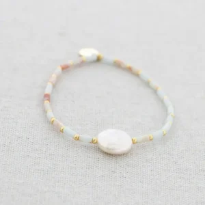 Elastisches Armband mit Zuchtperle  Aquamarin