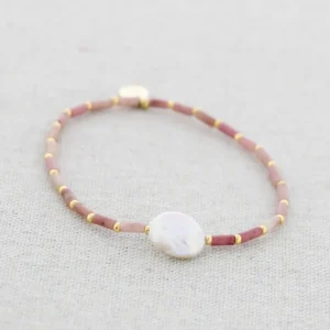 Elastisches Armband mit Zuchtperle Rose